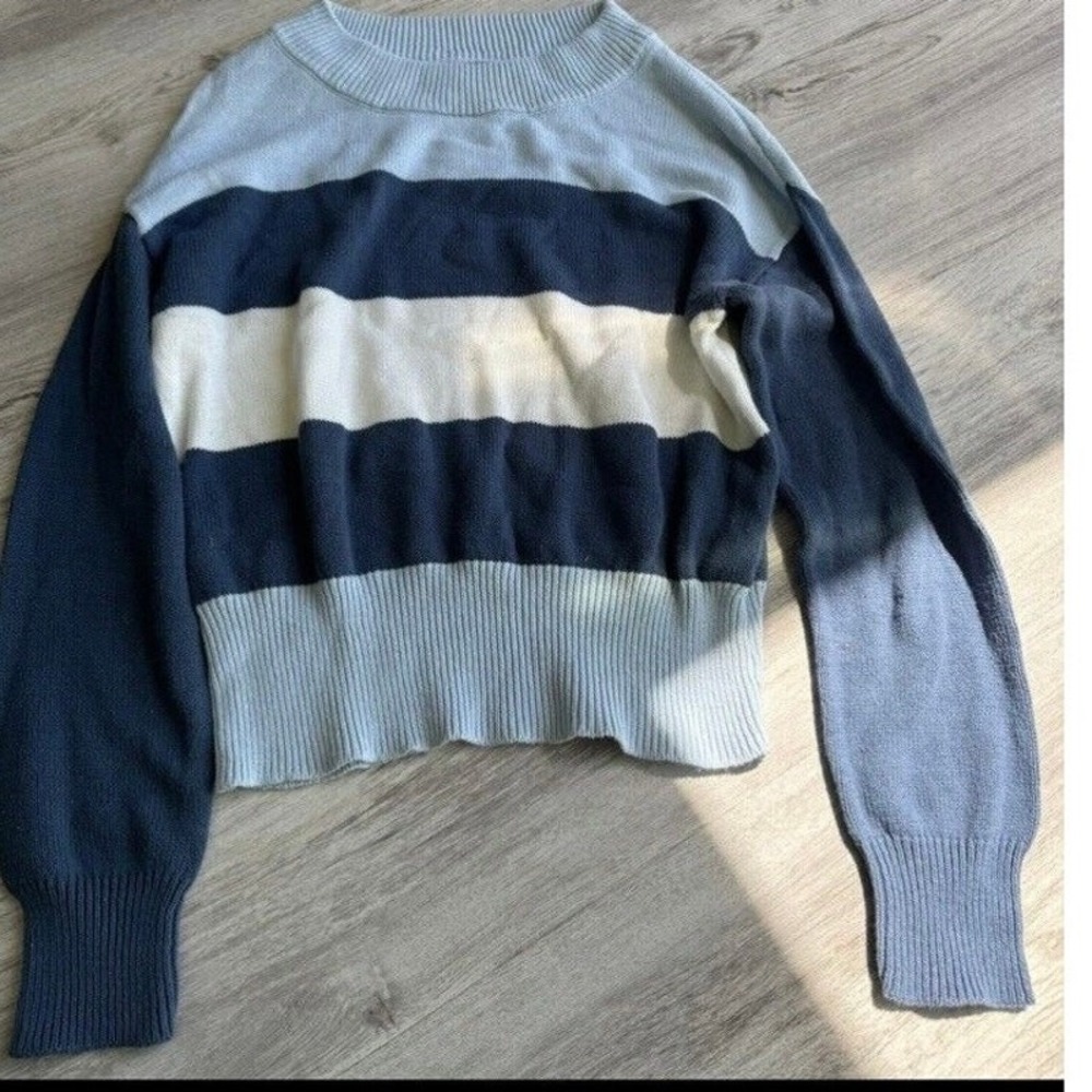 Lucky Brand Sweater Women Junior Blue And White Striped Size Small #492